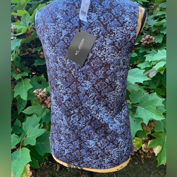 ST.JOHN geometric print blue opal rayon blend heavier shell size small NWT - Picture 2 of 13